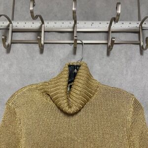 Ralph Lauren Sweater Women S Gold Tunic Top Turtleneck Shiny Academia Casual